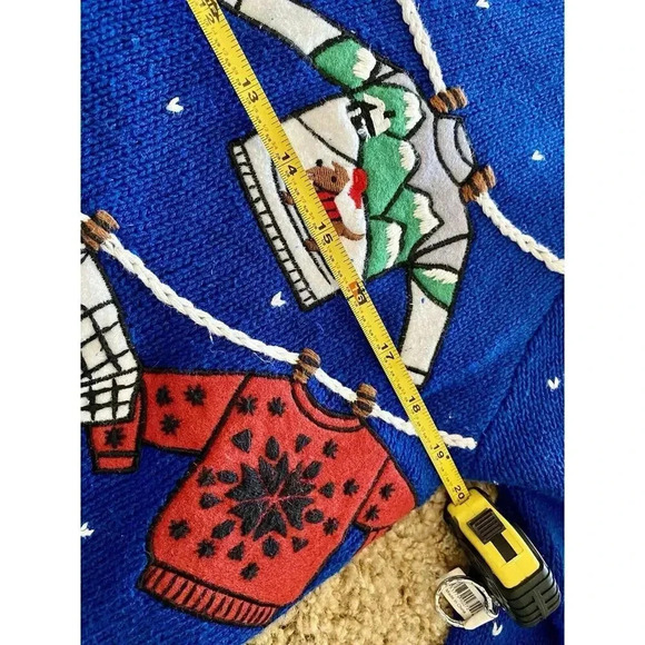 DESIGNERS ORIGINALS vintage Christmas cardigan Ugly Sweater Blue Size Small Knit - Picture 12 of 13